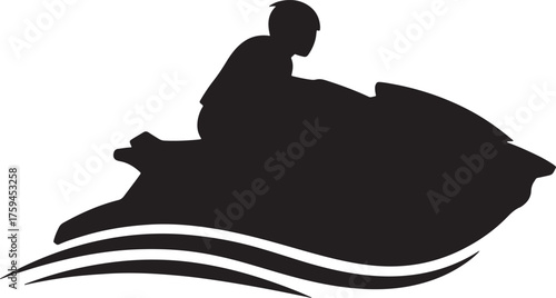 Person riding a jet ski on wavy water silhouette