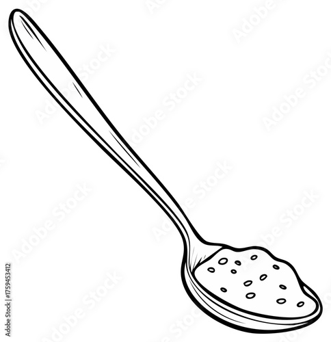 Simple Outline Drawing of a Spoon Filled with Granulated Sugar or Salt