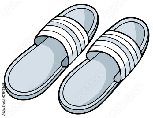 Pair of light blue slide sandals with white stripes in a casual style