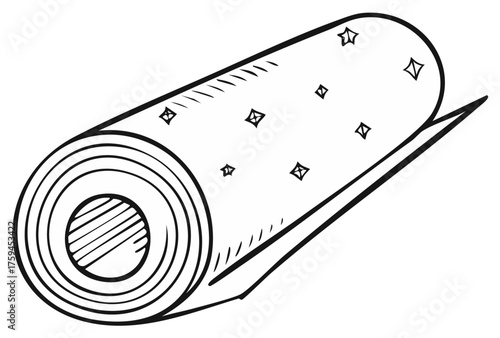Black and white drawing of a roll of patterned paper