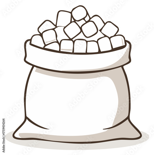 White sugar cubes spilling from an open fabric sack for baking and beverage sweetening