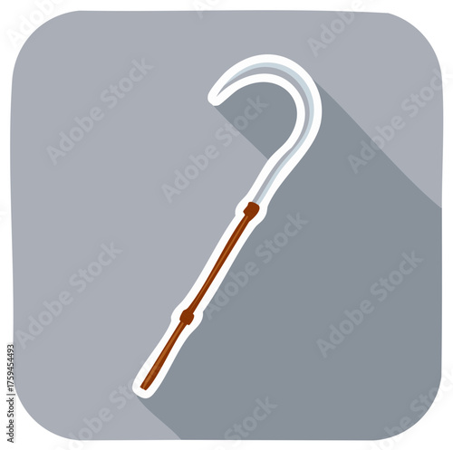 Shepherd's Crook Flat Design Icon with Long Shadow and Rounded Grey Background