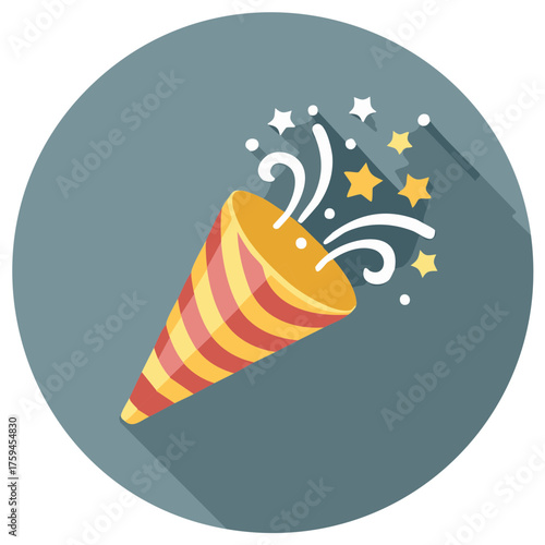 Party Popper Exploding Confetti Stars and Swirls Celebration Fun Icon