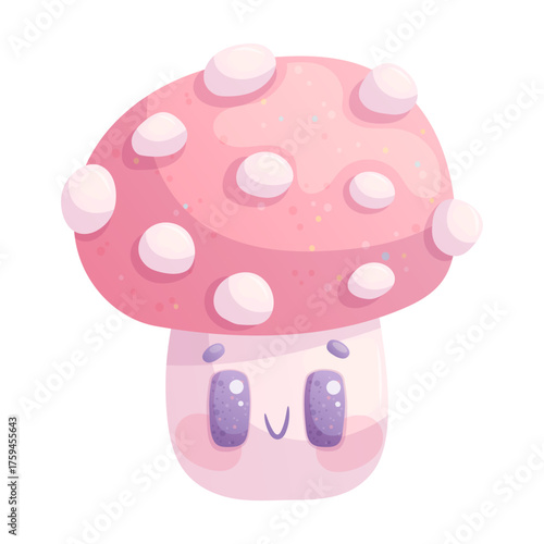 Cute cheerful fly agaric on a white background. Mushrooms. The concept of autumn, Halloween. Children's cartoon vector design illustration for making postcards, cards for printing, textiles, stickers