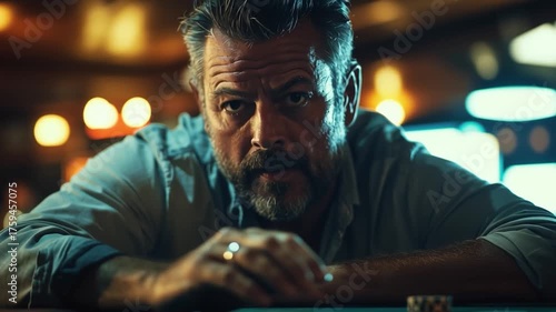 Man betting chips on the gambling table. gambling concept video.