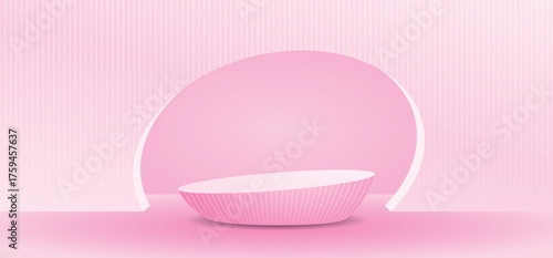 product podium display with curve arch wall on cute sweet pastel pink background 3d illustration vector for putting object