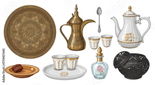 Traditional Middle Eastern Coffee Set and Dates Collection - A Cultural Representation