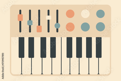 Pastel blocky illustration vector shapes geometric simplified knobs into abstract art synthesizer