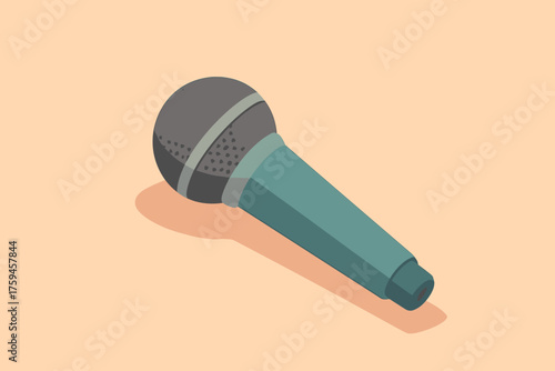 Handheld lying subtle vector illustration design shadow stylized minimalist microphone wave sound