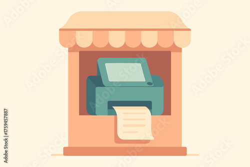 Paper minimalist illustration geometric pastel printer as output vector outdoor booth kiosk