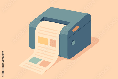 Vector printer illustration elements block receipt simplified long strip producing pastel