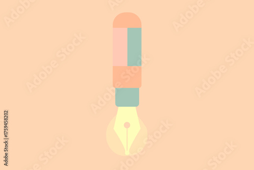 Stylized geometric glowing simplified pen minimalist nib into vector illustration softly fountain