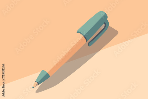 Ballpoint minimalist cast geometric pastel flat shadow pen illustration vector classic desk