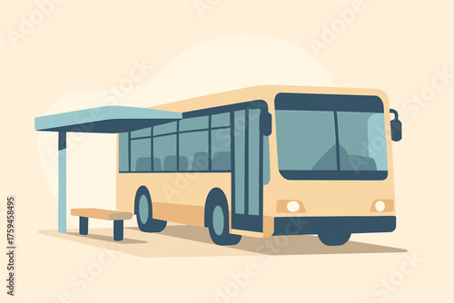 Bench illustration shelter stylized vector bus station flat minimal parked stop minimalist