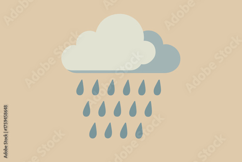 Flat releasing illustration single cloud soft stylized raindrops background minimal rain vector
