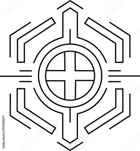 Futuristic Tech Target Icon – Digital Circuit Cross Vector Illustration