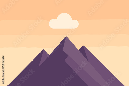 Stylized vector above small minimal cloudscape peaks illustration gradient mountain flat isolated