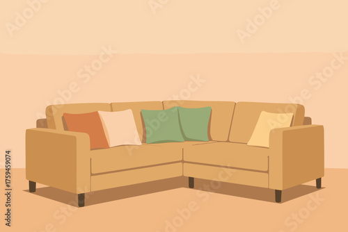 Vector pillows against sofa wall flat illustration stylized corner pastel minimalist arranged