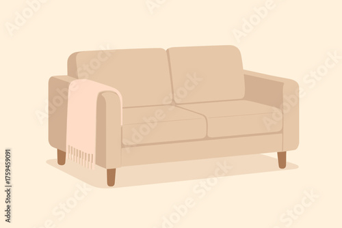 Armrest blanket illustration one draped tones vector soft sofa minimalist pastel