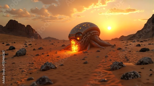 alien capsule ship in desert