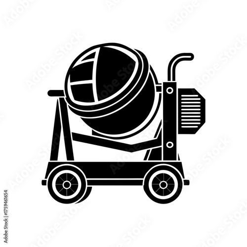 Silhouette of a cement mixer icon on transparent background