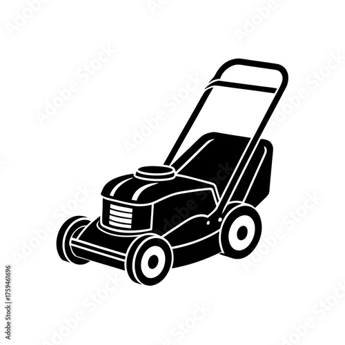 Illustration of a black lawnmower on transparent background silhouette