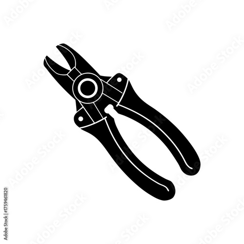 Illustration of a black plier tool on transparent background silhouette