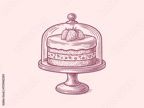 strawberry cake engraving dessert illustration vector