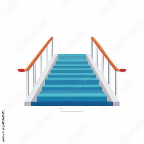 Blue Stairway with Orange Handrails Illustration.