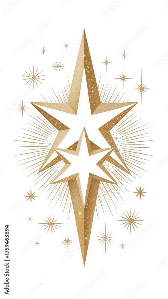 Obraz premium Modern and minimal star decorations png for Christmas decor, holographic decor, and Islamic decor ornaments, graphic ornaments, dual star on transparent background, star with isolated background 