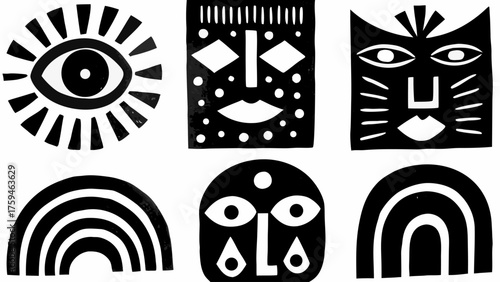 Eye catching black and white tribal inspired graphic art elements for unique modern designs and patterns