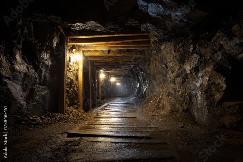 Mysterious Mine Tunnel: Dark and Eerie Underground Passage in an Abandoned Coal Mine