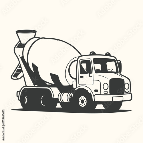 Illustration of a cement mixer truck, isolated on a light background