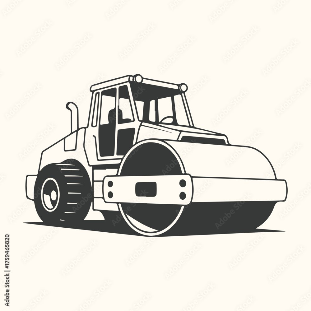 Naklejka premium Illustration of a road roller vehicle, a heavy construction machine used for compacting surfaces