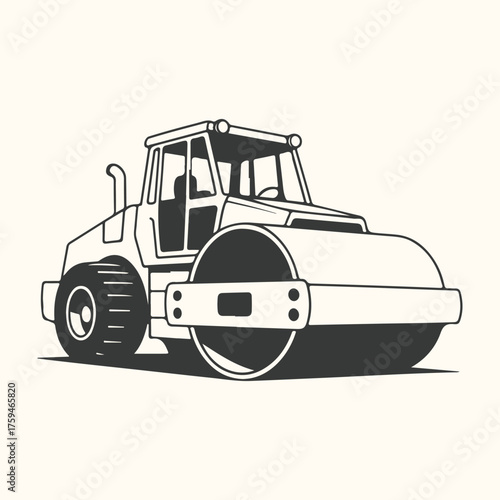 Illustration of a road roller vehicle, a heavy construction machine used for compacting surfaces