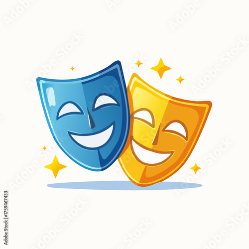 Smiling Comedy and Tragedy Masks Representing Theatrical Performance.