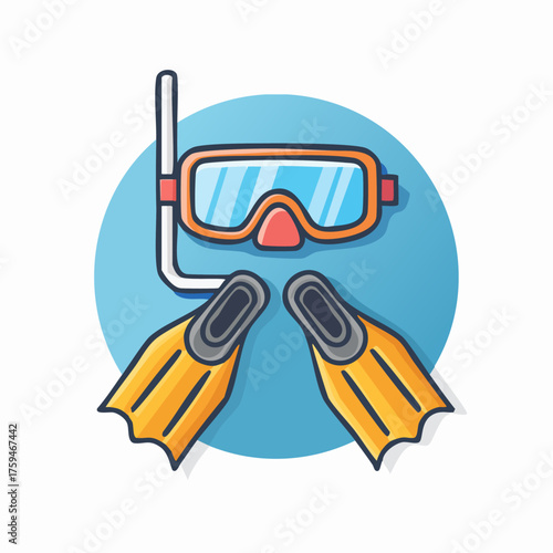 Snorkeling gear set against a blue background, ready for adventure.