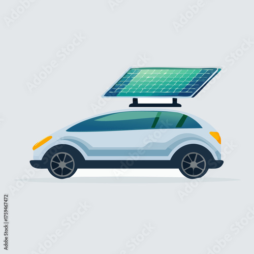 Solar powered electric car with solar panel on the roof.