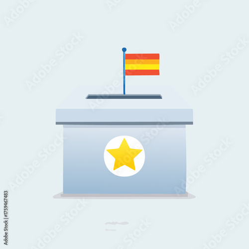 Spanish Election Ballot Box with Flag and Star Symbol.