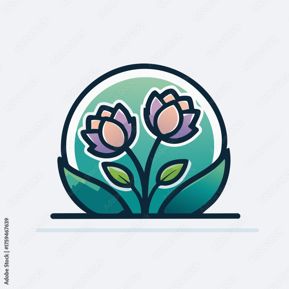 Obraz premium Two beautiful blooming flowers in a minimalist circular design.