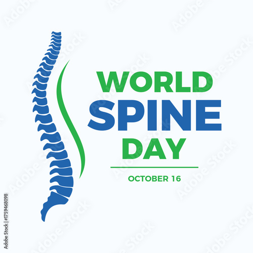 World Spine Day poster vector illustration. Human spine blue silhouette icon vector. Template for background, banner, card. October 16. Important day