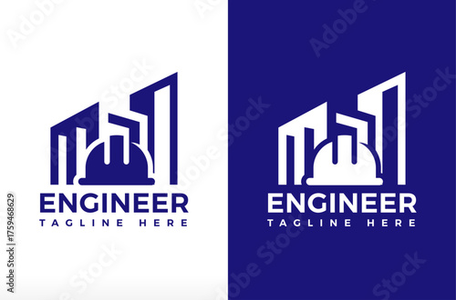 House Construction Engineering Logo, civil engineering hat with skyscraper building logo, real estate logo, construction logo, electrical engineer, mechanical engineer Vector Icon Symbol Silhouette