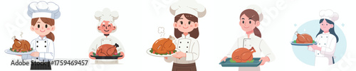 vector of a female chef making a turkey dish