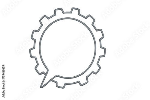 Gear-toothed circular chat bubble 16:9 transparent background Chat bubble, empty for copy
