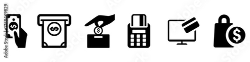 Money line icons. Set of Banking, Wallet and Coins signs. Credit card, Currency exchange and Cashback service. Euro and Dollar symbols. Quality design elements. Editable stroke. Vector