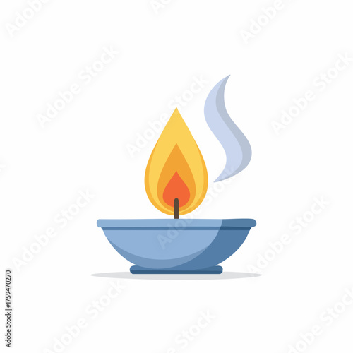 Burning Candle Flame in a Bowl with Smoke.