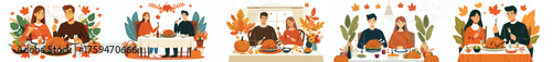 vector couple enjoying thanksgiving meal together