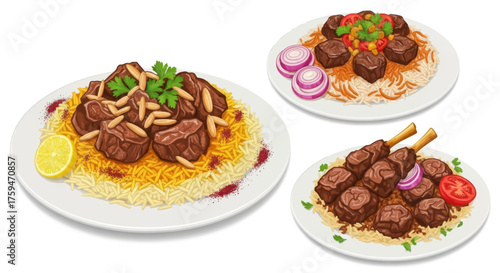 Delicious Middle Eastern Lamb Dishes with Rice and Garnish