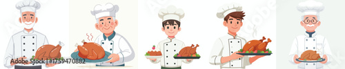 vector of a male chef making a turkey dish