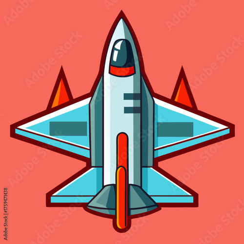 Stylized cartoon fighter jet with sharp angles and vibrant colors on a solid background